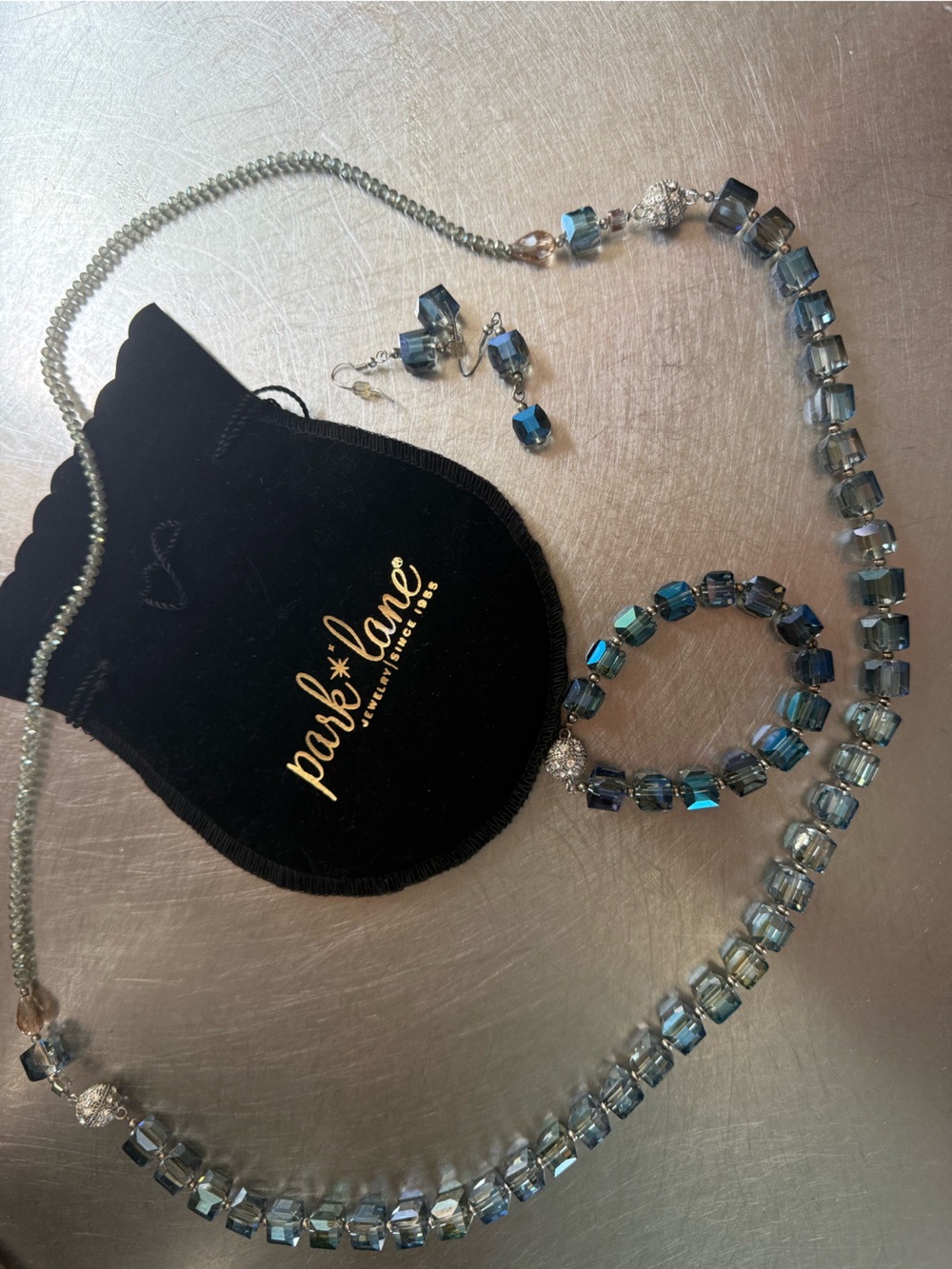 Park Lane FourSquare Blue Crystal Necklace, Bracelet & Earring Set